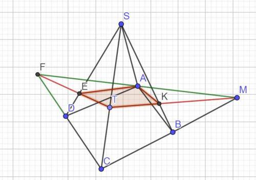 SABCD - правильная четырехугольная пирамида, все ребра которой равны 3√2. Точка T -середина ребра SС