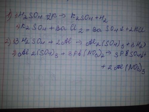  Напішіть рівняння реакцій якіб ілюстрували тікі перетвореняя H2SO4->K2So4->KCl друге H2So4-&g