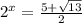2^x=\frac{5+\sqrt{13} }{2}
