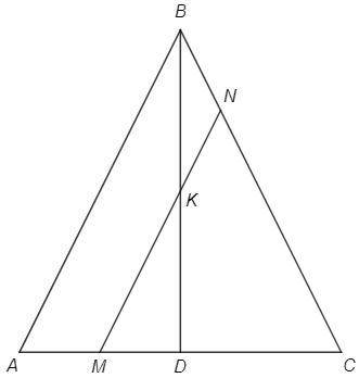 Треугольник ΔАВС- равнобедренный, с основанием АС. Через середину высоты BD проведена прямая МN, пар