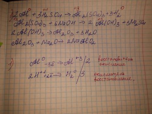 Составьте уравнение на основе овр Al=Al2(SO4)3=Al (OH)3=Al2O3=NaAlO2