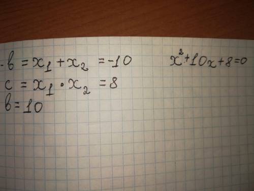  Складіть зведене квадратне рівняння, сума коренів якого дорівнює -10, а добуток - числу 8. 