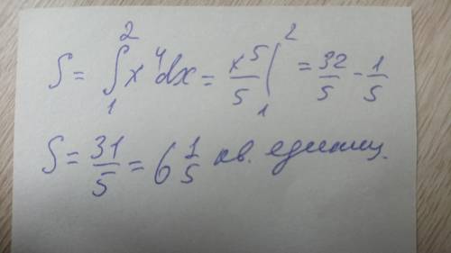  Знайти площу фігури,обмеженої лініями y= x^4, y= 0, х=1, х=2 