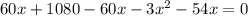 60x+1080-60x-3x^{2} -54x=0