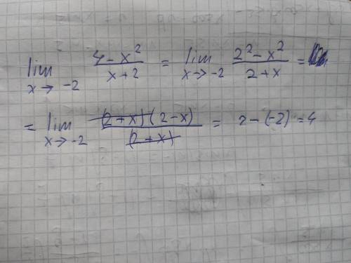 Вычислите пределы lim 4-x2 x⇒-2 ___ x+2