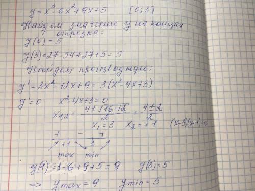 ОЧЕНЬ Найдите наименьшее значение функции у=х^3-6х^2+9х+5 на отрезке [0;3]​
