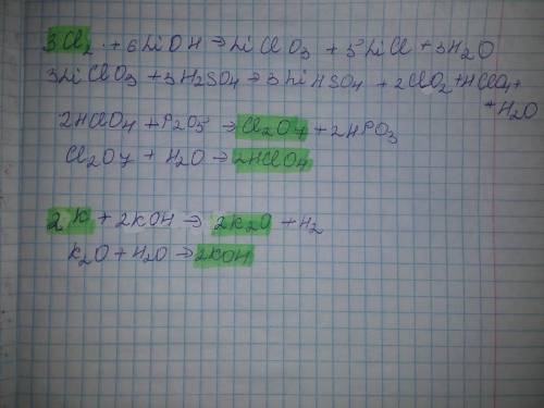 Написать ривняние реакций, с который можно сделать перевоплощение : Cl2→Cl2O7→HClO4 K - K2O - KOH