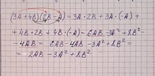 Раскрыть скобки с решением (3A+4B)(2B -A) c решением