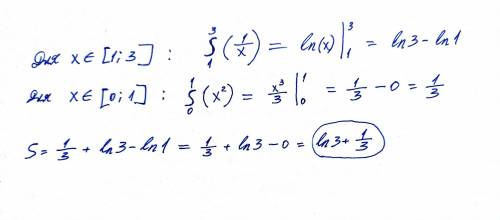 Вычислить площадь фигуры, ограниченной линиями: y=x^2, y=1/x, x=3, y=0.