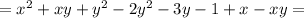 =x^2+xy+y^2-2y^2-3y-1+x-xy=