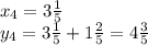 x_4=3\frac{1}{5} \\y_4=3\frac{1}{5} +1\frac{2}{5} =4\frac{3}{5}