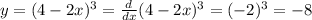 y=(4-2x)^3=\frac{d}{dx} (4-2x)^3=(-2)^3=-8