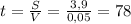 t=\frac{S}{V}=\frac{3,9}{0,05} =78