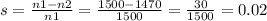 s=\frac{n1-n2}{n1} =\frac{1500-1470}{1500} =\frac{30}{1500} =0.02