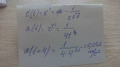 Материальная точка движется прямолинейно по закону x(t)=1-√t Найдите ускорение точки в момент времен