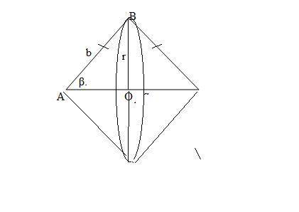 Равнобедренный треугольник, боковая сторона которого равна b, а угол при основании в вращается вокру