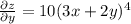 \frac{\partial z}{\partial y}=10(3x+2y)^4