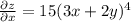 \frac{\partial z}{\partial x}=15(3x+2y)^4