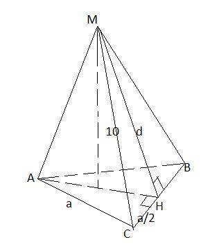 Знайти сторону основи і апофему правильної трикутної піраміди, якщо її бічне ребро дорівнює 10 см, а