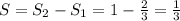S = S_{2} - S_{1} =1-\frac{2}{3} = \frac{1}{3}