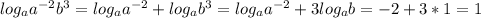 log_aa^{-2}b^3=log_aa^{-2}+log_ab^3=log_aa^{-2}+3log_ab=-2+3*1=1
