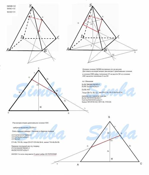 Основой пирамиды SABCD является параллелограмм ABCD. На ребрах SB, SC и SD обозначили соответственно