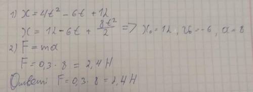 Материальная точка массой 300г движется согласно уравнению Х= 4t2 – 6t + 12. Определить силу, действ