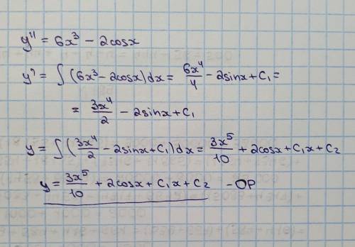 Решить дифференциальное уравнение y^'=6x^3-2 cos⁡x