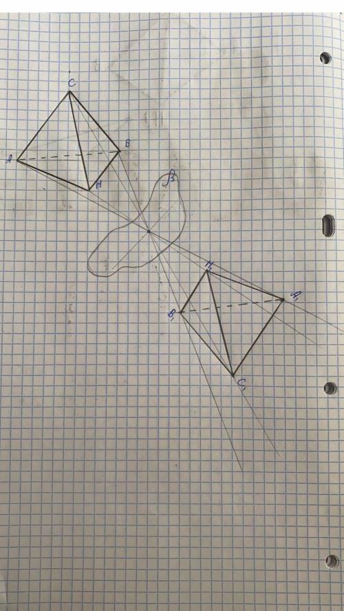Дан тетраэдр MABC постройте фигуру, зеркально-симметричную этому тетраэдру относительно плоскости β.