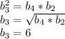 b_{3} ^{2} =b_{4} *b_{2}\\b_{3}=\sqrt{b_{4} *b_{2}} \\b_{3}=6