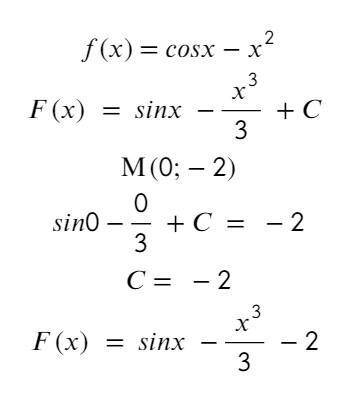 Найдите первообразную функции f(x)=cosx-x^2, график которой проходит через точку М(0;-2).