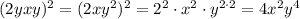 (2yxy)^2 = (2xy^2)^2 = 2^2\cdot x^2\cdot y^{2\cdot2} = 4x^2y^4