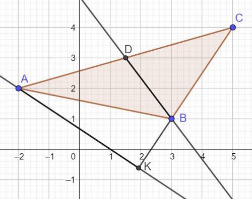 Даны координаты вершины треугольника АВС: A(-2;2) B(3;1) C(5;4)Найти уравнение и длину медианы BD; у