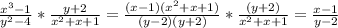 \frac{x^3-1}{y^2-4} *\frac{y+2}{x^2+x+1} =\frac{(x-1)(x^2+x+1)}{(y-2)(y+2)} *\frac{(y+2)}{x^2+x+1} =\frac{x-1}{y-2}