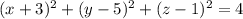 (x + 3)^{2} + (y - 5)^{2} + (z - 1)^{2} = 4
