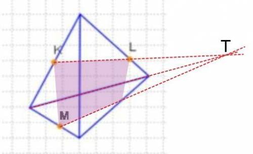 Постройте сечение тетраэдра плоскостью, которое проходит через точки K,L,M