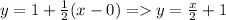 y = 1 +\frac{1}{2}(x-0) = y = \frac{x}{2} + 1