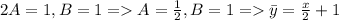 2A = 1, B=1 = A=\frac{1}{2}, B=1 = \bar y = \frac{x}{2}+1