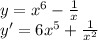 y=x^6-\frac{1}{x} \\y'=6x^5+\frac{1}{x^2}