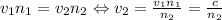 v_{1}n_{1}=v_{2}n_{2} \Leftrightarrow v_{2}=\frac{v_{1}n_{1}}{n_{2}}=\frac{c}{n_{2}}