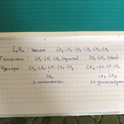 Составить сокращенную структурную формулу вещества С6Н14, двух его изомеров и двух гомологов. Дать н
