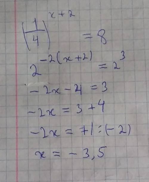 Решить уравнение (0,25)в степени x+2(x+2 вместе в степени)=8​