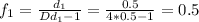 f_1=\frac{d_1}{Dd_1-1}=\frac{0.5}{4*0.5-1}=0.5