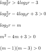 log_{2}^{2} r4log_{2}r-3\\\\log_{2}^{2} r-4log_{2}r+30\\\\log_{2} r=m\\\\m^{2}-4m+30\\\\(m-1)(m-3)0