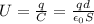 U=\frac{q}{C} =\frac{qd}{\epsilon_0S}