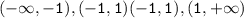 \tt{( - \infty , - 1),( - 1,1) \\ ( - 1,1),(1, + \infty )}