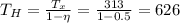 T_H=\frac{T_x}{1-\eta } =\frac{313}{1-0.5} =626