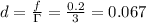 d=\frac{f}{\Gamma } =\frac{0.2}{3}=0.067