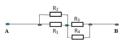 Определить общее сопротивление цепи относительно АВ, если сопротивление всех резисторов равно 5 Ом