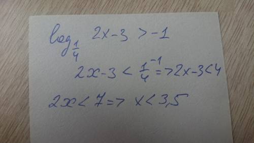 Решите неравентсво: log1/4(2x-3)>-1